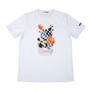 NWT (No Tag) Men's White 100% Cotton Tee with Multicolor Patchwork Rabbit Design